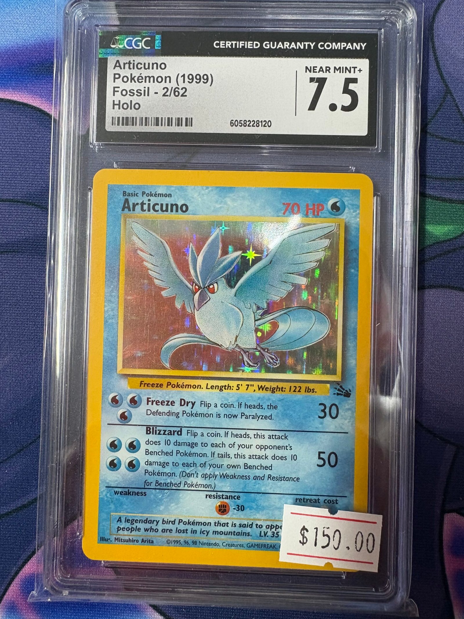 Articuno Fossil Holo 2/62 - CGC Gradé 7.5