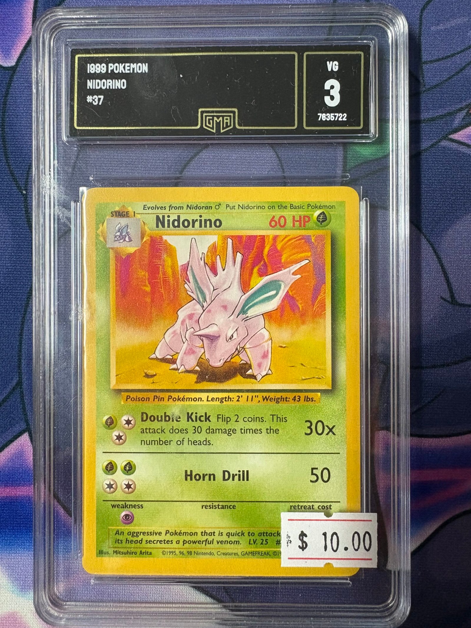 Nidorino Pokemon Base Set #37 - GMA Gradé 3