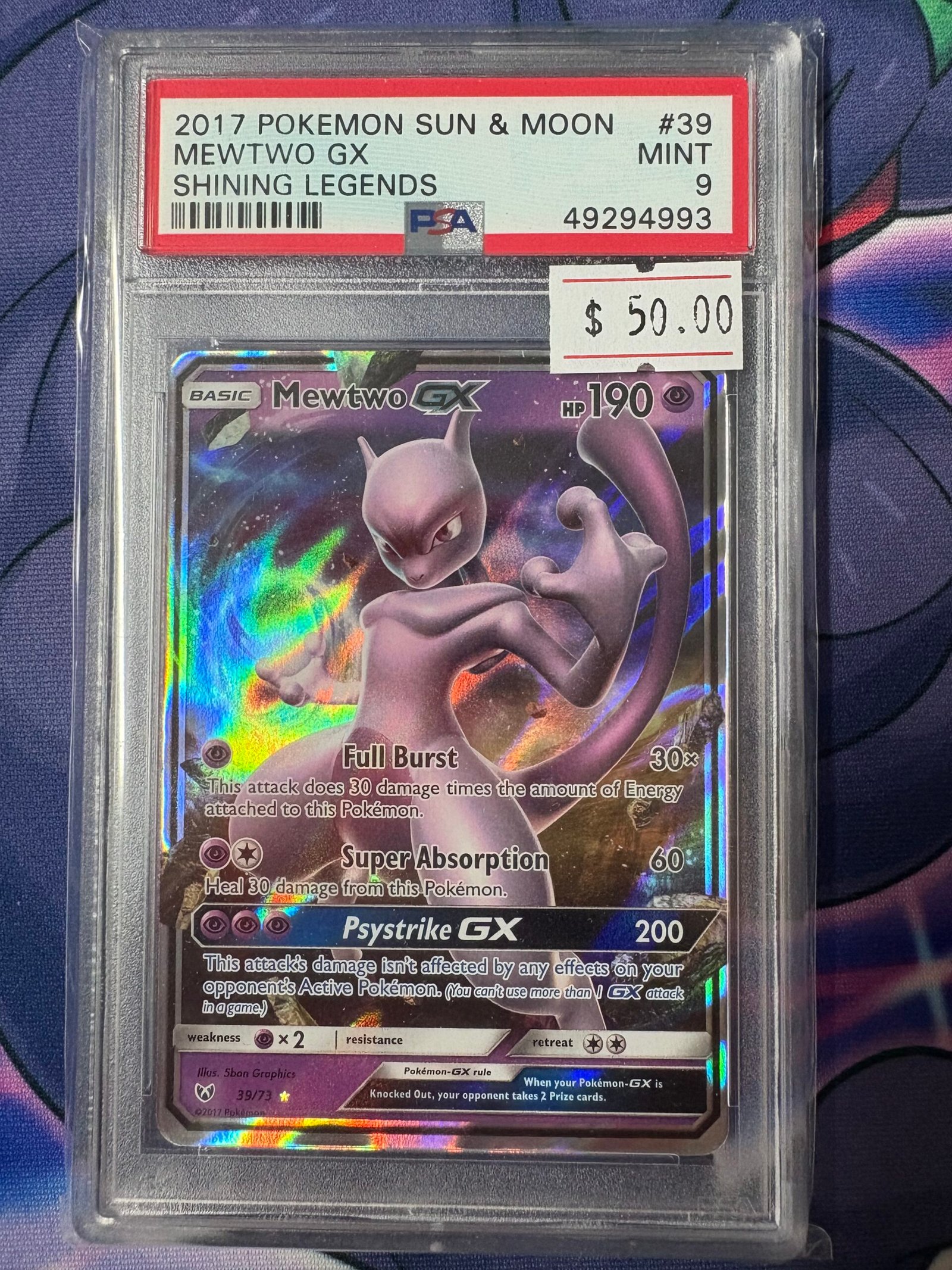 Mewtwo 39/73 GX Sun & Moon - PSA Gradé 9